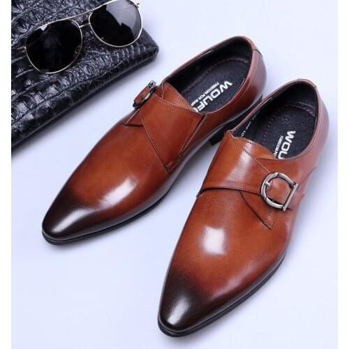 Classic Formal Shoes Casual Dress Shoes Mens Double Monk Strap buckle Leather Oxford pointed Toe oxford shoes big size rty6