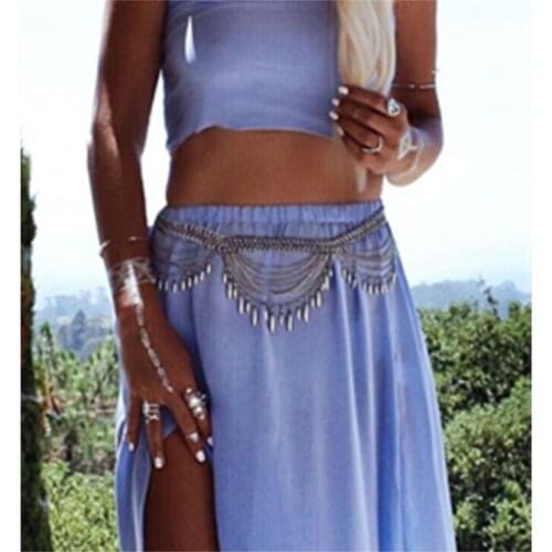Boho Leaf Belly Chain Silver Sequins Waist Body Chain Summer Beach Tribe Chain Bikini Waist Sexy Party Body Chain Jewelry