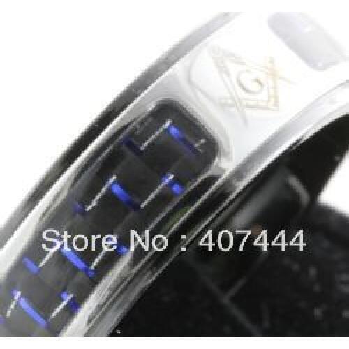 YGK JEWELRY Amazed 8MM 316 Stainless Steel Unique Masonic Master Ring With Blue&Black Fiber Combined Free Shipping