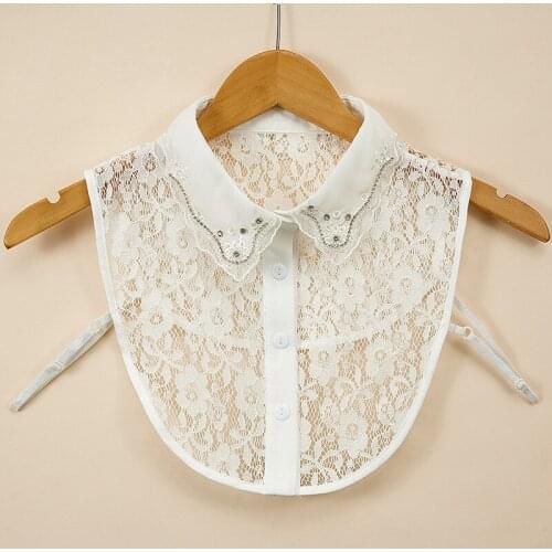 Women Cotton Chiffon Blouse Tops Chic Detachable Half Shirt Fake Collar Lady Embroidery Hollow Lace Cardigan Lapel False Collars