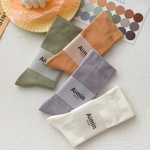 Women Socks New Fashion Candy Color Cotton Long Socks Girls Cute Korea Style Breathable Casual Cotton Socks Female Fashion