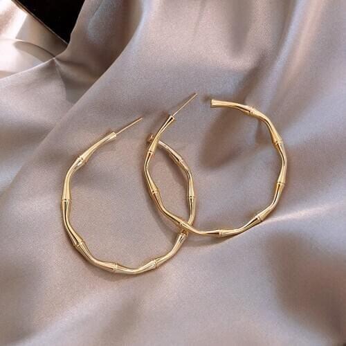 Statement Gold Color Bamboo Circle Hoop Earrings For Women Hip Hop Large Celebrity Hoop Earrings Christmas Gift