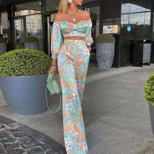 Womens Set Elegant Koren Fashion Printed New Mid-sleeve Summer Holiday Streetwear Female Tops Long Pants Autumn 2 Piece Sets