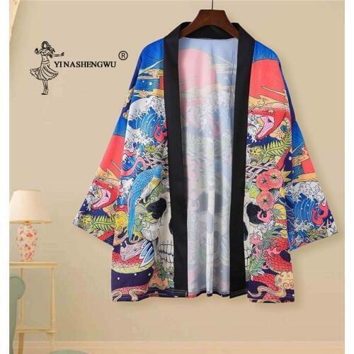 Yukata Women Japanese Kimono Traditional Cardigan Summer Carp Print Loose Shirt Casual Coat Kimono Femme Kimonos Cosplay Costume