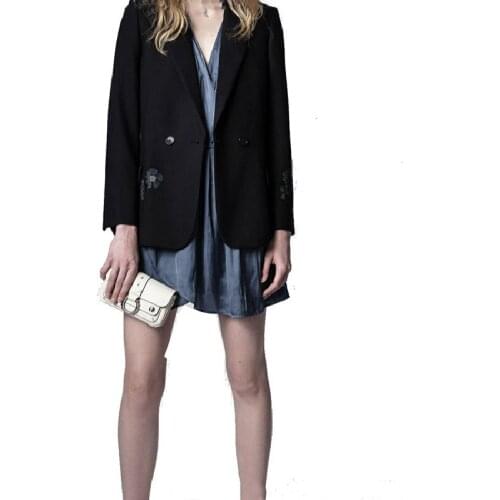 Hot Rhinestone Skull Print Womens Blazer and Coat Ladies Long Sleeve Jacket Notched Office Wear Fashion Outwear and Tops