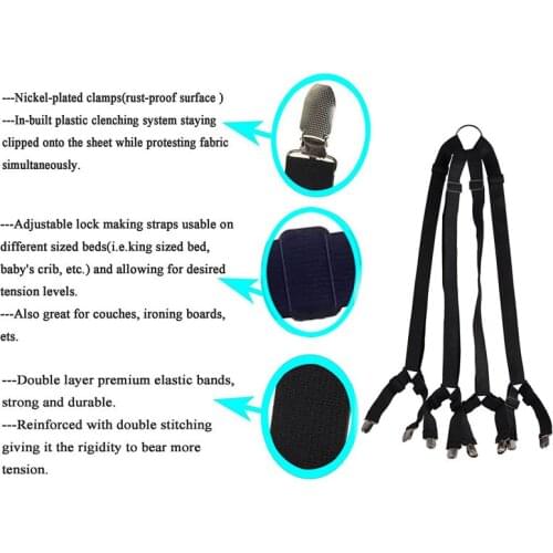 1 Set Crisscross Adjustable Bed Fitted Sheet Straps Suspenders Gripper Holder Fastener Clips Clippers Kit SCVD889