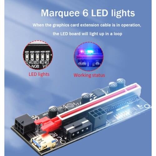 1Pcs PCI-E Riser Graphics Card Extension Cable Adapter Expansion Car 010S Plus 6 Led Riser Videokaart Verlengkabel Adapter