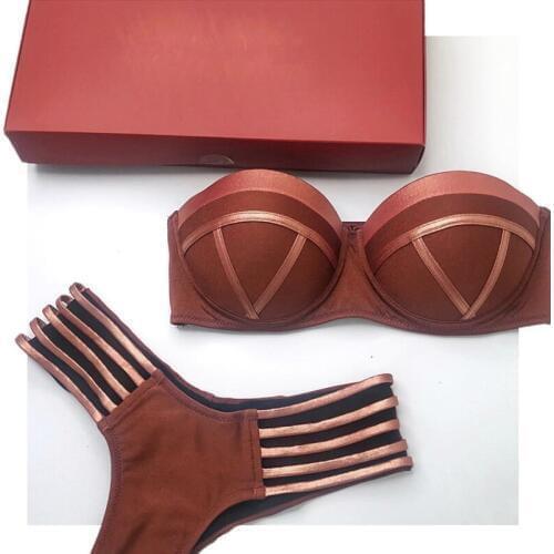 2019 Sexy Hollow Out Swimsuit Backless Bathing Suit Women Thong Swimsuit Halter Top Strip Bikini Set Push Up Swimwear Biquin G04