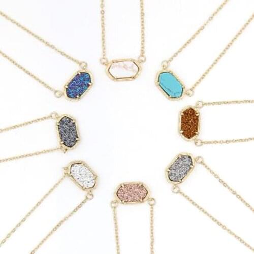 2020 Hot Selling Gold Tone Small Oval Druzy Stone Inlay Classic Mini Oval Claw Quartz Choker Necklace Women Fashion Wholesale