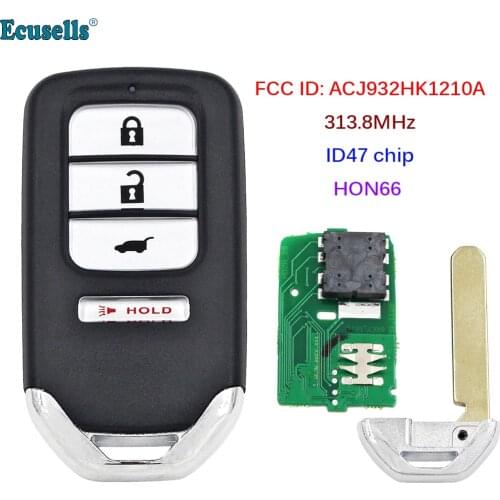 3+1 Button 313.8MHz Keyless Go Smart Remote Key (SUV) ID47 Chip for Honda CRV CR-V 2015 2016 FCC ID:ACJ932HK1210A HON66 Blade