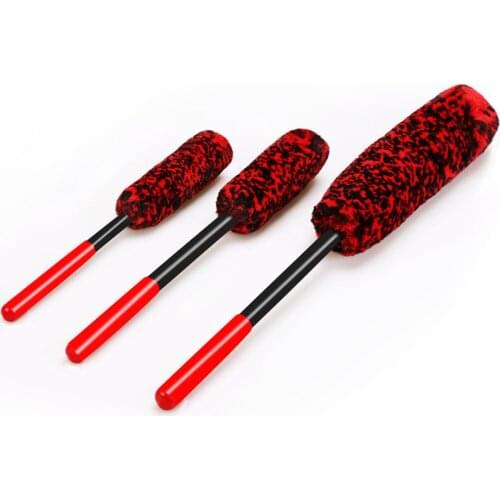 3pcs Wheel Woolies Plush Soft Alloy Wheel Cleaning Brush Car Detailing Brushes For Auto Motorcycle Maintenance Care Clean Tool