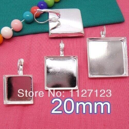 Free ship!500pcs 20mm square cameo base cabochon setting earwires leverback bezel earring blank tray findings nickel free
