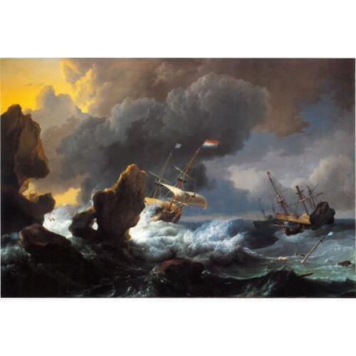 Free Shipping classical shipwreck stormy seascape canvas printings oil painting printed on canvas wall art decoration picture