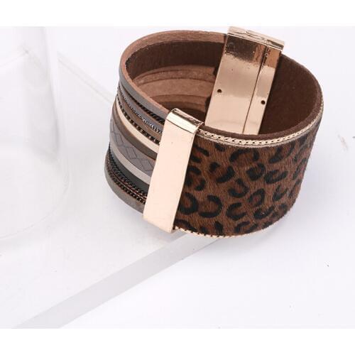 European And American Retro National Style Personality Leopard Horse Hair Bracelet Metal Magnetic Buckle Bracelet