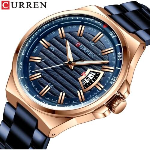 CURREN unique style mens watch with calendar, steel band watch sports style military watch, quartz mens watch waterproof watch