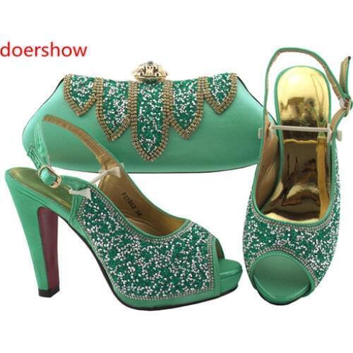 Doershow fashion baby green Italian Shoes With Matching Bags African Women Shoes and Bags Set For Party Summer Sandal HLN1-1
