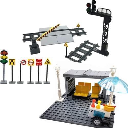 Traffic Signs Lights City Building Blocks Waiting Room Tracks Bricks Toys for Kids DIY MOC Blocks Compatible Classic Bloques