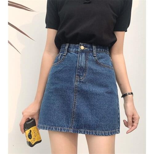 Denim Skirt 2020 Summer Jeans Skirt Women Vintage High Waist Tutu Slim Denim Skirt Pocket Elegant Black Mini Skirts Plus Size