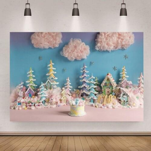 A Cake Cloud Branch Decorated Background Portrait Photography Birthday Party Banner Decors Customize Backdrops Photocall Studio