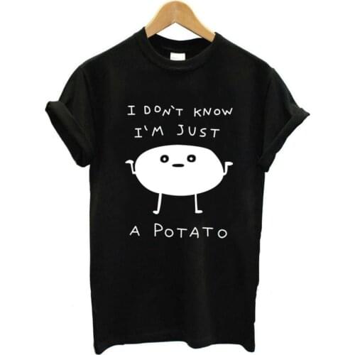 I'm just a potato Funny letter print 100% cotton t shirt short sleeve crewneck loose t-shirt top tees for women girls Mujer