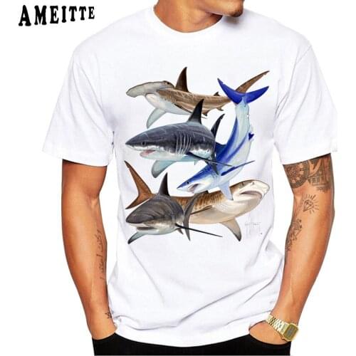 New Summer Men Short Sleeve Funny Sea Life Art Save The Sharks Whale Design T-Shirt Cute Ocean Animal Print Boy Casual Tops Tees