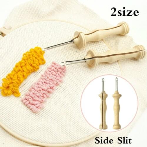 Wooden Poke Knitting Embroidery Punch Threader Needle Pen Side Slit Sewing Accessories DIY Wooden Handle Weaving Tools