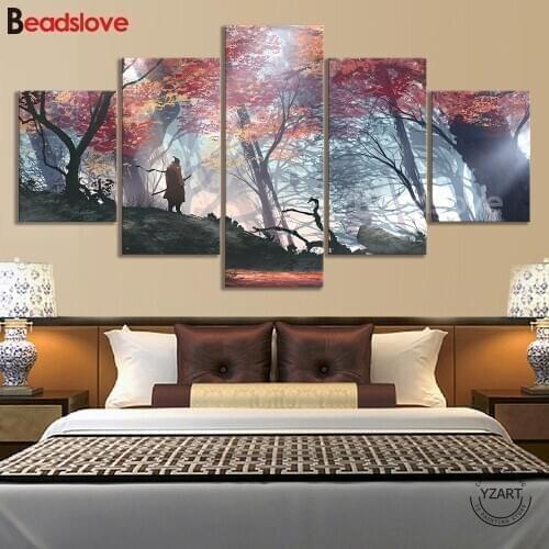 5 Pieces Ninja In The Forest Landscape Diamond embroidery mosaic diamond painting full square & round diy puzzle home art