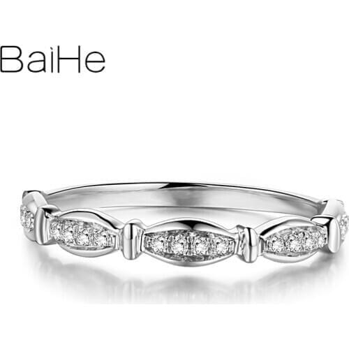 BAIHE Sterling Silver 925 0.15CT H/SI Round Natural Diamonds Engagement Wedding Women Man Trendy Fine Jewely Gift Diamond Ring