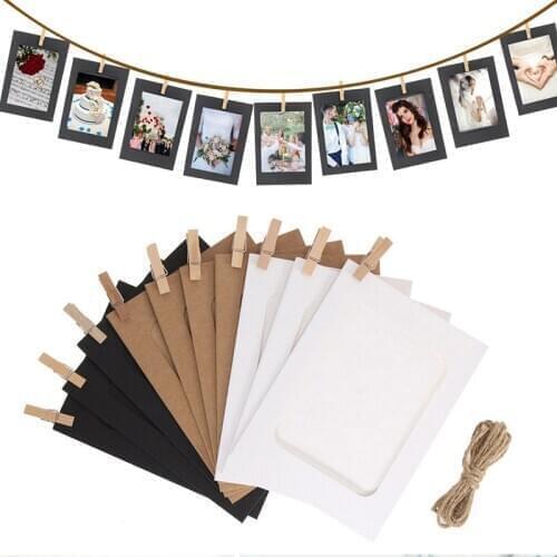 10 Pcs Combined Paper Photo Frame With Clip Rope Wall Photo Frame DIY Hanging Picture Album Family Party Graduation Wall Decor