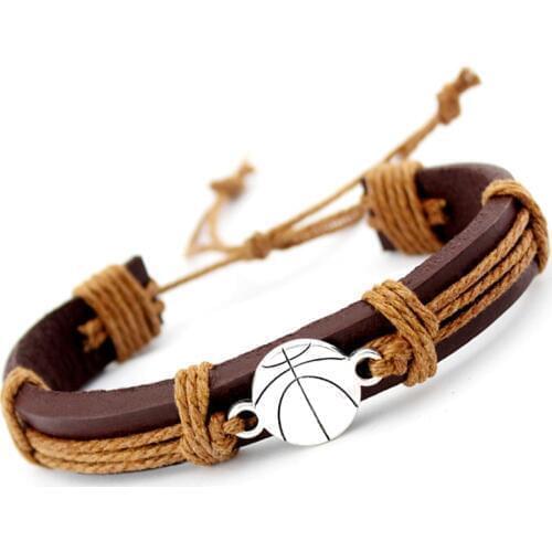 Basketball Soccer Football Hockey Gymnastics Tennis Swim Golf Charm Leather Bracelets Women Men Unisex Boy Girl Jewelry Gift