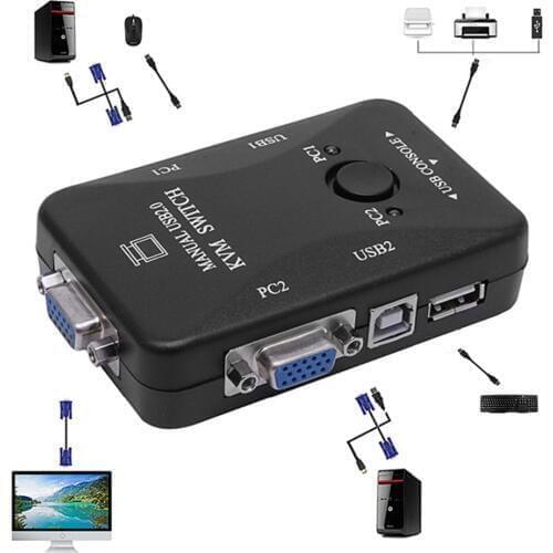 Manual 2 Port USB 2.0 KVM VGA Switch Box for 2 PC Printer Mouse Keyboard Monitor C26