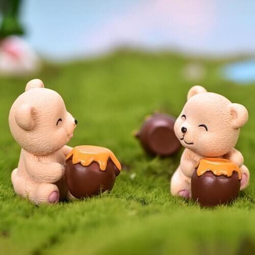 4Pcs Mini Resin Bear Honey Jar Ball Landscape Ornament Garden Miniature Figurine Garden Decor Bear/Honey Jar/Ball Design