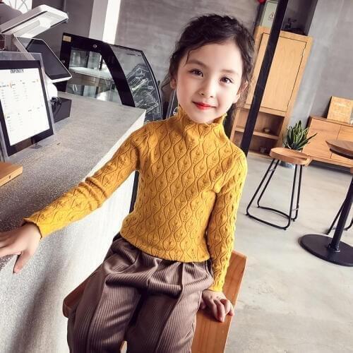 Girls Fashion Twist Knitted Sweaters Childrens Knitwear Female Kids Bottoming Sweater Fall Winter Cute Turtleneck Pullovers B62