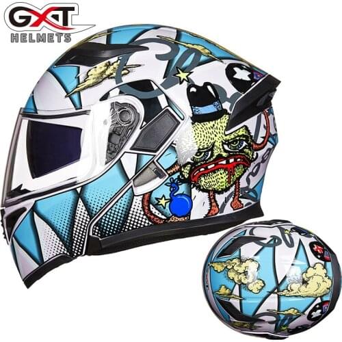 GXT flip up motorcycle helmet double lense full face helmet Casco Racing Capacete with inner sun visor can put bluetooth headset