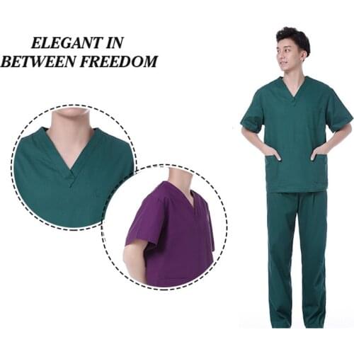 Men Workwear Short Sleeve Tops+pants Nursing Uniform V-neck Beauty Salon Work Clothes Overalls Scrub Nurse Uniform Set
