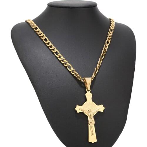 Stainless Steel Saint Catholic Benedict Crucifix San Benedicto St Benedict Cross Pendant Necklace Crucifix Gift For Men