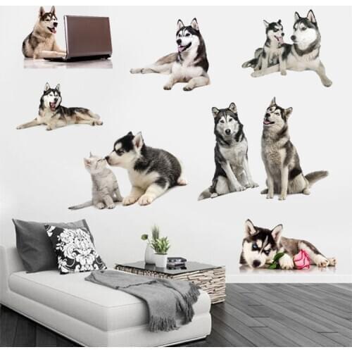 Lovely Dog Husky Wall Decals Home Decor Pet Husky 3D Art Wall Stickers For Wall Decorations Living Room Bedroom