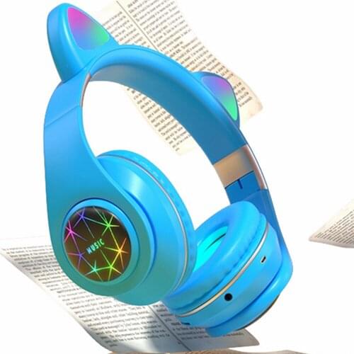 LED Cute Cat Earphone Bluetooth-compatible Colorful Girls Music Cascos With Microphone For Huawei Phone Xiaomi Kids Gift