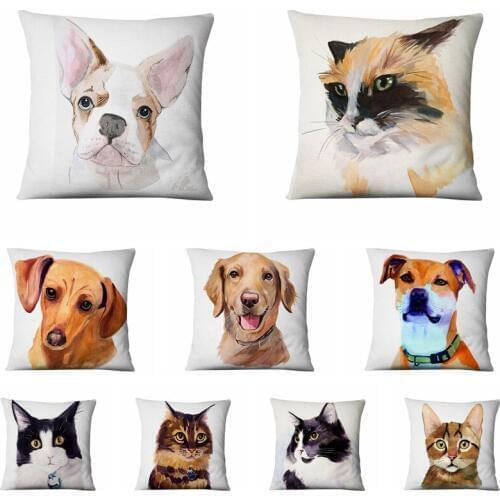 Cute Dog Thin Linen Pillowcase Painting Animals Cushion Decoration Home Decor Sofa Throw Pillow Almofadas Decorativas Para Sofa