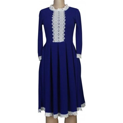 The new 2021 European and American womens dress OL lace dress lace stitching stretch long sleeves commuter womens dress