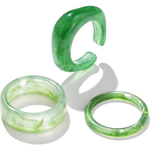 New Colourful Transparent Resin Acrylic Rhinestone Geometric Square Round Rings Set for Women Jewelry Travel Gifts