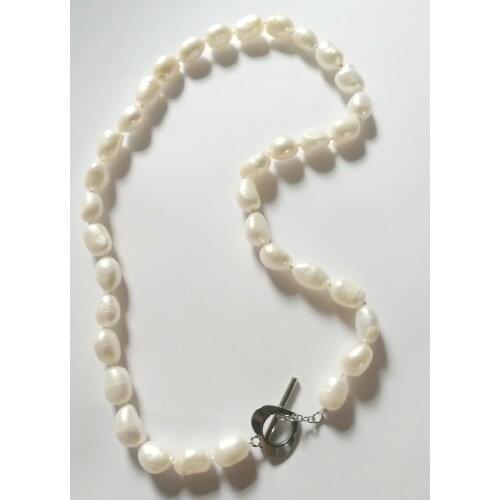 9x10mm white baroque pearl choker necklace heart silver clasp natural Freshwater PEARL Women Jewelry 35cm 43cm 14'' 17