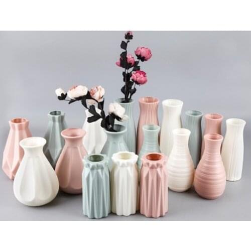 Plastic Flower Vase Decoration Home White Vases Imitation Ceramic Vase Flower Pot Decoration Nordic Style Flower Basket