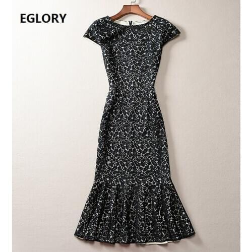 3XL Dress Vestidos De Festa 2020 Spring Party Events Women O-Neck Allover Lace Crochet Short Sleeve Midi Party Mermaid Dresses