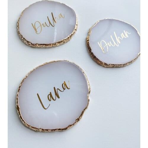 Custom Your Text White Coasters Gold Rim Coasters Personalized Coaster Wedding Gift Wedding Place Card Bridal Shower Name Card