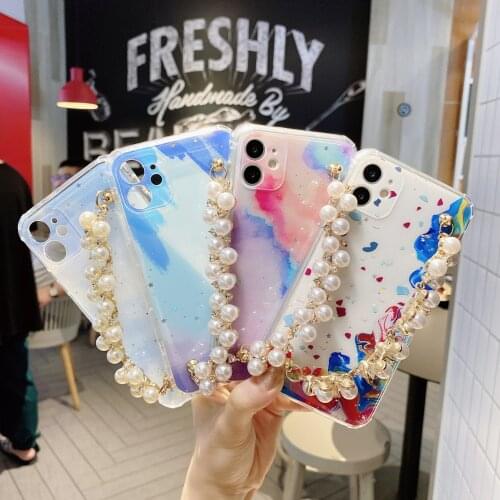Resin Double Wrist Chain Thick Color Case for iPhone 12 Pro Max Back Phone Cover for 12 Mini 11 Pro Max X XS XR 8 7 Plus SE 2020