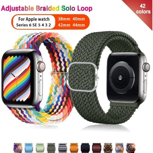 Braided Solo Loop Sport Strap for Apple Watch Bands 38mm 40mm 42mm 44mm Adjustable Elastic Nylon bracelet iWatch series 3 4 5 se
