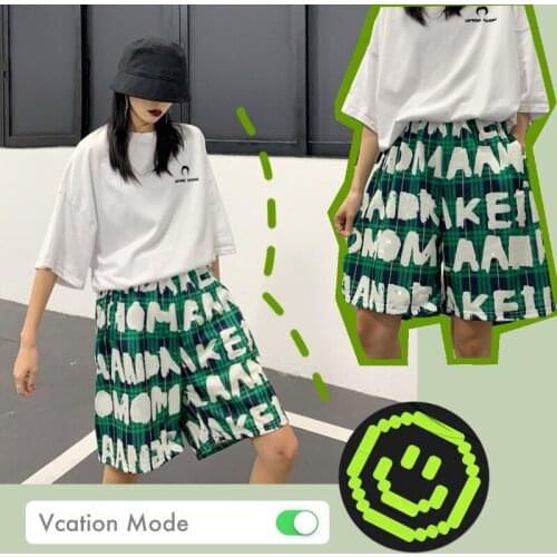 Vacation Womens Short Pants Personality Graffiti Wide Leg Pants Shorts Couple Harajuku Korean Womens Fluid Pants Spring Summer