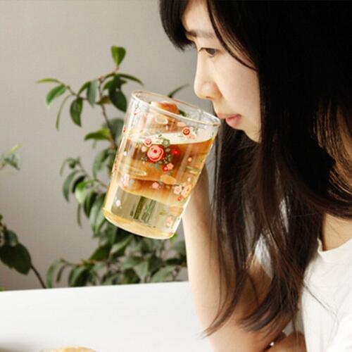 Fresh Hand-blown Clear Glass Mugs with Flowers Heatproof Coffee Milk Tea Cups with Handle Morning Glass Mug SH144-88