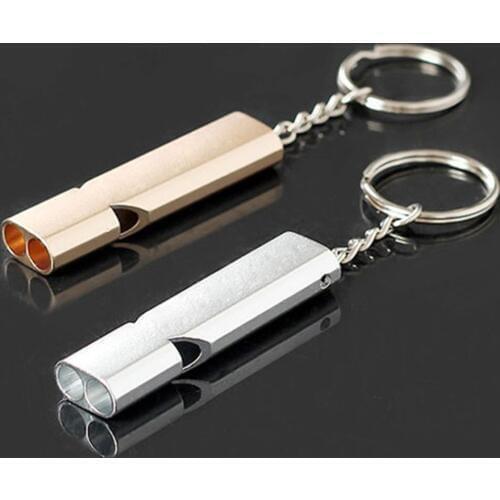 Double Pipe High Decibel Aluminum Alloy Outdoor Emergency Survival Whistle Keychain Cheerleading Whistle Multifunction Tool Hot